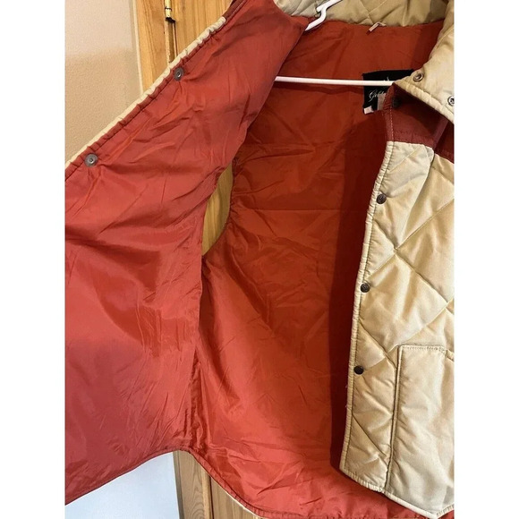 VINTAGE Western Puffer Jacket Vest Mens Xtra Large Tan Orange Golden Fleece USA - Picture 6 of 6